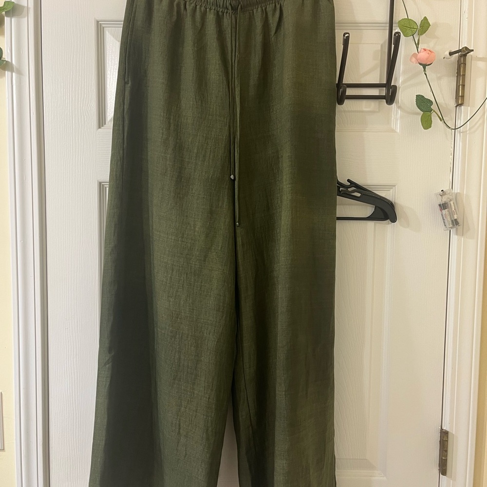 Max Studio Dark Olive women linen pants